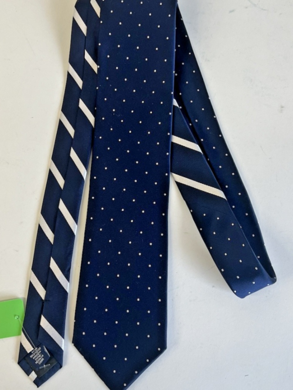 Stafford Tailored Culture Tie Blue White Polka Dot & Stripe 100% Silk